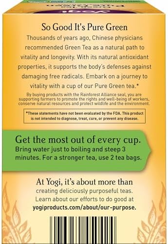Yogi Tea Pure Green Tea - 16 Bags per Pack (4 Packs) - Organic - Supports Overall Health & Provides Antioxidants