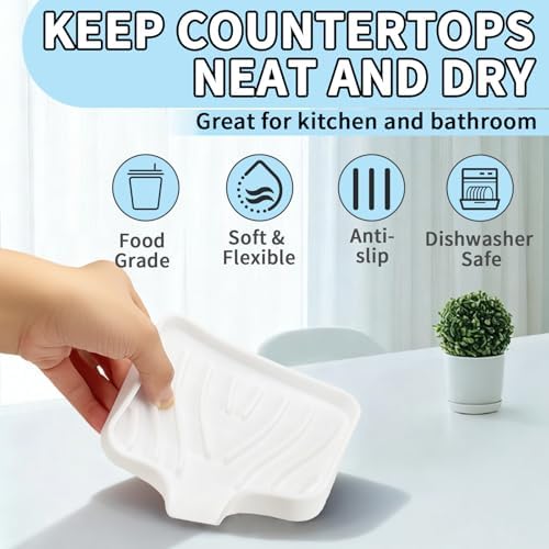 2 Pack Silicone Soap Dish with Drain, Self Draining Bar Soap Holder for Shower, Silicone Dish Soap Tray, Bathroom and Kitchen Sink Organizer, White