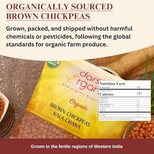 Darsa Organics Kala Chana 2 lb | Brown Chickpeas, Black Gram Lentils | USDA Organic, Non-GMO | Rich in Protein & Fiber | Great for Salads, Curries & Stews
