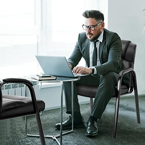 OLIXIS Waiting Room Chairs, Leather Office Desk Reception Guest Stationary Side Chair with Padded Arms for Home Conference Lobby Area Meeting Church Medical Clinic Elderly Student