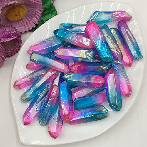 3pc/Lot Electroplated Titanium Aura Crystal Wand Point Healing Natural Quartz Stone Mineral Specimen Home Room Decor Blue Pink