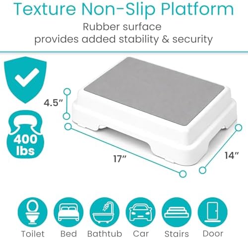 Vive Bath Step Stool (4.5") - Slip Resistant, Stackable, Indoor/Outdoor - Safety Stepping Stool Bathroom Aid for Adults, Handicap, Elderly, Seniors, Bathtub, High Beds, Kitchens - Nonslip