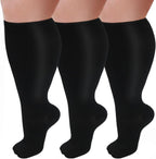 3 Pairs Plus Size Compression Socks for Women and Men Wide Calf 20-30mmhg Extra Large Knee High Support for Circulation