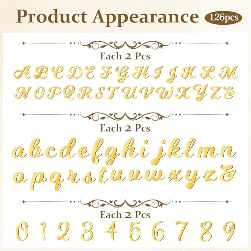 126 PCS Custom Name Cake Topper Acrylic Letters DIY Personalized A-Z & 0-9 Number Alphabet Cake Decoration For Wedding Anniversary Baby Shower Party Birthday Supplies（Gold）