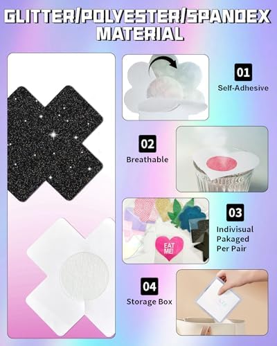 CICKEE Nipple Pasties Black 9 Pairs Rave Pack Nipple Covers Stickers for Rave, Music Festivals, Beach or Daily Wear
