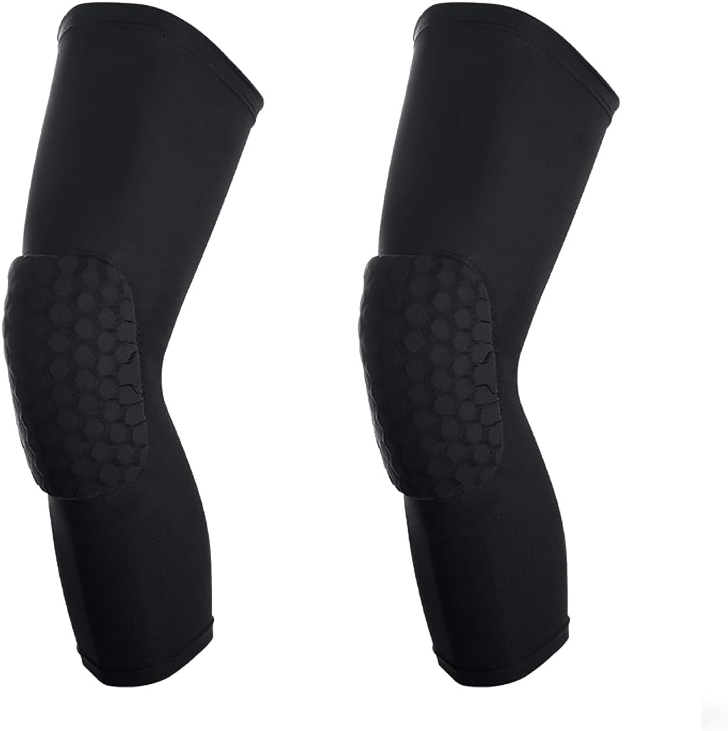 Basketball Knee Pads, 2 Pack Honeycomb Anti Collision Leg Compression Sleeves, Sports Sleeves for Wrestling Football Volleyball Soccer Skating (X-Large, Black)
