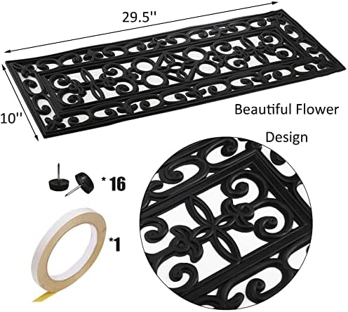 Yesland 4 Pack Rubber Stair Treads - 29.5 x 10 Inch Outdoor Stair Treads with Scroll Pattern Design Black Outdoor Step Mats - Anti Slip Tread Mat for Stairs