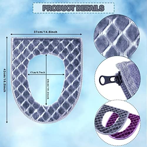 Tegeme Toilet Seat Covers for Bathroom 2 Pieces Toilet Seat Cushion Cover Soft Thicker Warmer Washable Warm Pad Fabric Fluffy with Zipper(Plush)