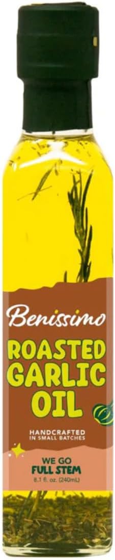Benissimo Roasted Garlic Herb Infused Oil Blend – Gourmet Garlic Oil for Sautéing, Drizzling, and Roasted Garlic Marinades – Infused Oil Blend for Meat, Vegetables, and Grilling, 8.1 fl oz