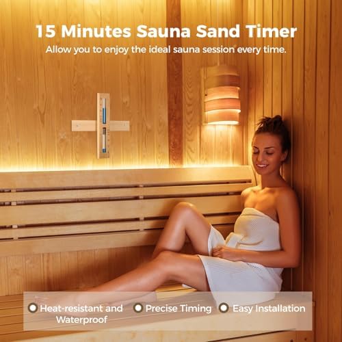yeesport 15 Minutes Sauna Sand Timer, Sauna Hourglass Sand Timer, 15-Min Red Cedar Sand Clock with Blue Sand, Heat Resistant Wood Hour Glass Timer, Sauna Accessories for Sauna & SPA Room