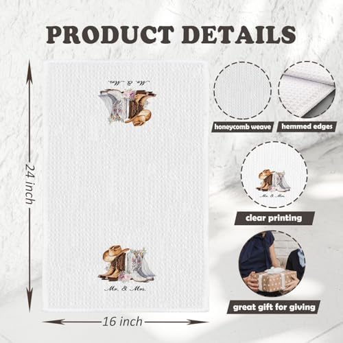 Chicimln Western Wedding Kitchen Towels, Mr and Mrs Wedding Gifts Decorative Hand Towels for Bathroom, Cowboy Cowgirl Gifts Dish Tea Towel Drying Cloth for Kitchen Decor, 16x24 Inch