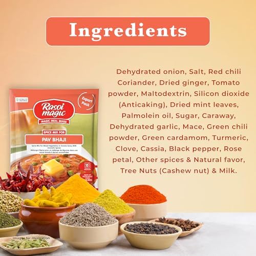 Rasoi Magic Spice Mix for Pav Bhaji, 60g | Ready-to-Cook | No Added Preservatives or Artificial Colours | Delicious Restaurant-Style Taste in 15 Minutes | Easy Cooking | Pack of 3