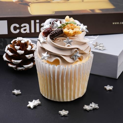 Silver Star Sprinkles, Edible Candy Stars for Cake Decorating, Cupcakes, Cookies & Desserts, 4.6oz Shiny Metallic Silver Sprinkles for Christmas, Graduation, Birthday, Holiday Baking