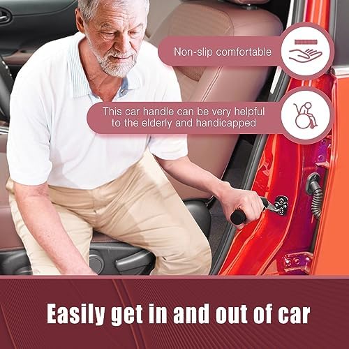 Car Door Handle for Elderly Car Assist Support Handle Multifunction Car Door Latch Bar for Seniors and Handicapped(Red)