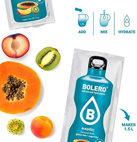 Bolero- Sugar Free Drink Mix Packets Exotic Fruit Flavors | Powdered Flavored Water Packets | 12 Large Sachet On The Go Packets
