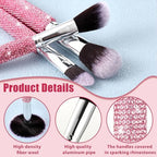 Nuogo Pink 13 Pcs Rhinestone Makeup Brushes Set 12 Bling Crystal Professional Face Cosmetics Blending Liquid Foundation Powder Concealer Eye Shadows Make up Beauty Tool Glitter with 1 Holder