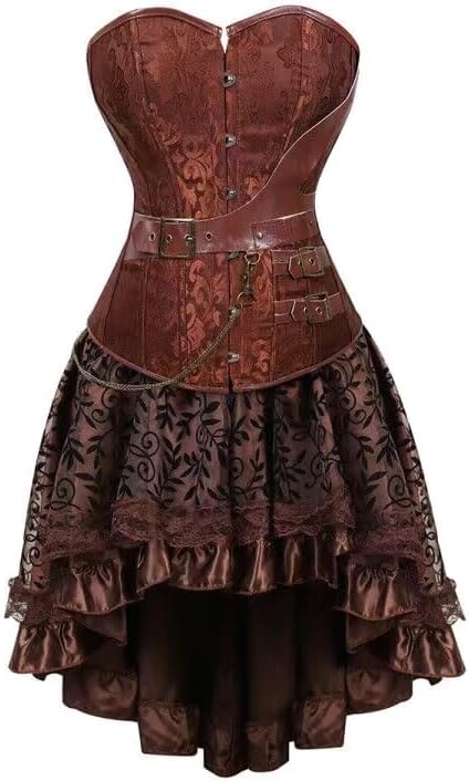 Corset Dress 3 Set Skirt Tutu Set Corsets for Women Steampunk Gothic Punk Leather Bustier Pirate Costume