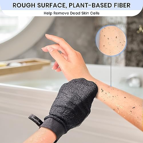 Korean Exfoliating Mitt for Remove Dead Skin. 2 Pack 100% Viscose Kessa Deep Exfoliating Gloves for Body Scrub, Keratosis Pilaris and Self Tanning Removal. Easily Smooth Skin Surface.
