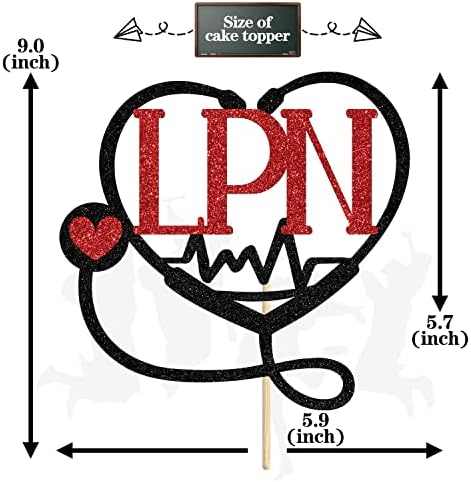 Congrats LPN Cake Topper, Licensed Practical Nurse, Nursing School Graduation Theme Party Decorations Supplies, Black & Red Glitter