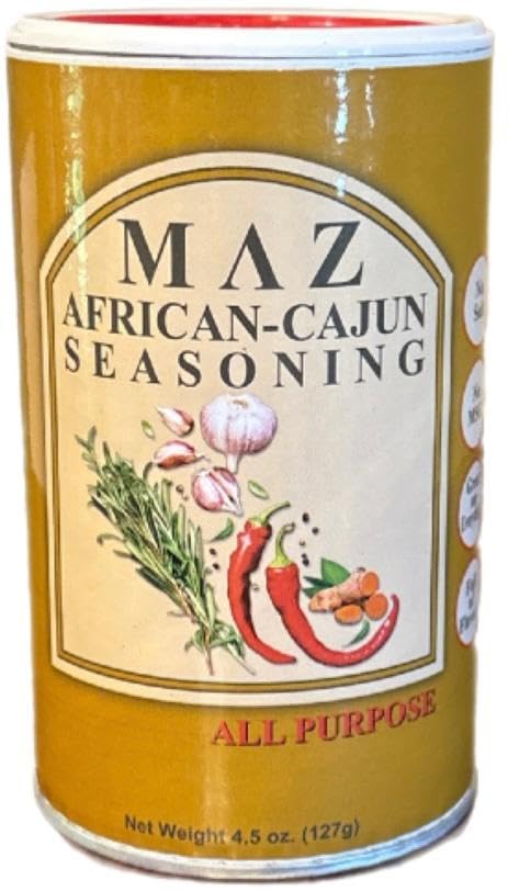MAZ African-Cajun Seasoning, All Purpose, Natural Spice Blend, No Salt, No MSG, 4.5 oz, Blend of African & Cajun Spices, Delicious, Flavorful Herbs, and Versatile Spices Blend
