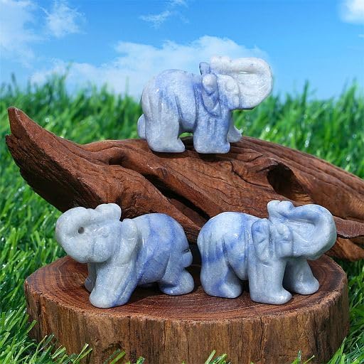 YATOJUZI 2" Blue Aventurine Elephant Decor Crystal Cute Polished Natural Stone HandCarved Big Sculpture Statue Figurines Gemstone Energy Hippie Home Room Office Desk Decoration Gifts for Women Men