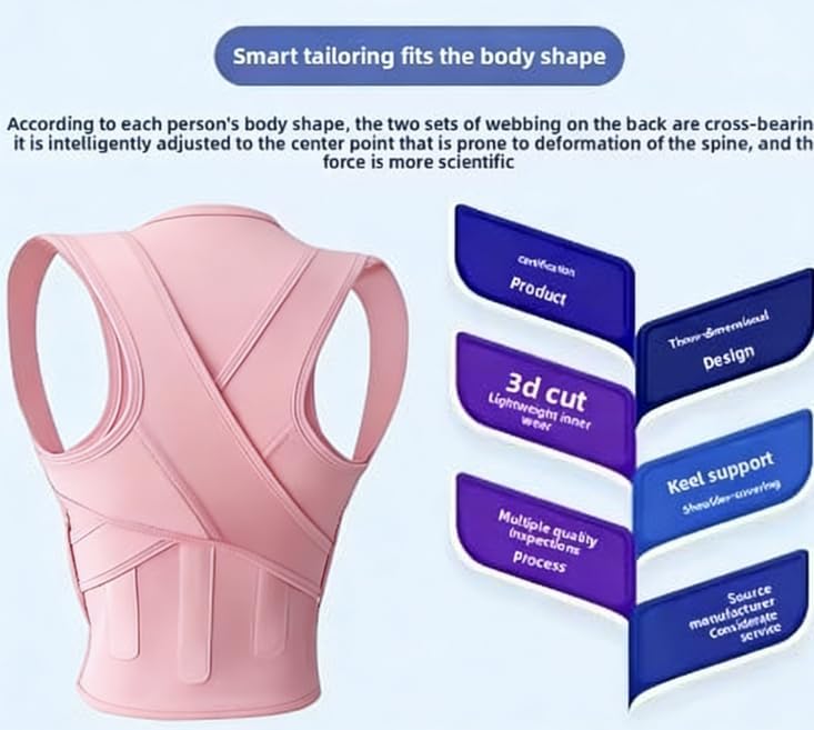 Adult Invisible Three Dragons Spine Correction Belt Anti-Hunchback Simulated Humpback Correction Band (Pink, X-Large)
