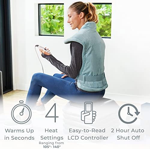 Pure Enrichment PureRelief XL Back & Neck Heating Pad- Safe Heat Therapy for Sore Muscles, Pain, & Cramps in Neck, Back, & Shoulders - 4 Heat Settings w/Auto Shut-Off, Soft Fabric (Sea Glass)
