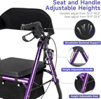 Lightweight Rollator Walker with Seat & Backrest - Foldable Mobility Aid for Seniors, 8" Large Airless Tires, Adjustable Height, Brake,Storage Bag,300 lbs Capacity, 4 Wheel Rolling Walkers for Adults