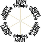 Gyufise Happy Birthday Cupcake Toppers Black Glitter Birthday Cake Topper Picks Dessert Topper Decoration for Birthday Party Anniversary Celebration
