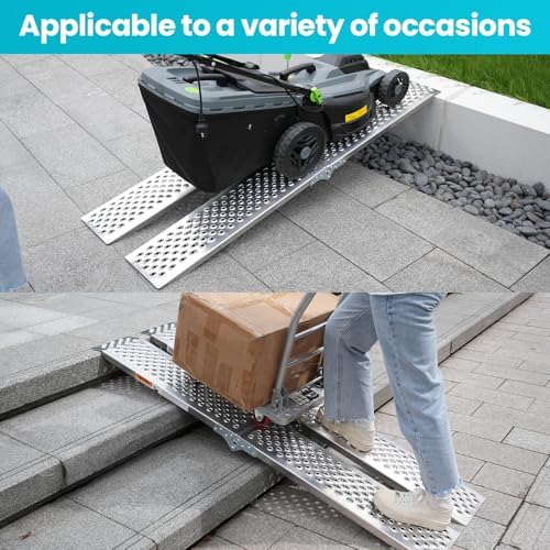 Foldable Aluminum Motorcycle Loading Ramp, 63" L x 8.5" W inches, 1500lbs Load Capacity, Lightweight, Non-Slip, Waterproof, Rust-Proof, Suitable for Trucks, Lawn Mowers, SUVs, Trailers, Set of 2