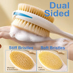 BUBBLEDANCE® Back Scrubber for Shower with Extendable Long Handle (17.5-31.9"), Dual-Sided Shower Brush with Natural Stiff & Soft Bristles, Anti-Slip Body Exfoliator for Bath & Dry Brushing