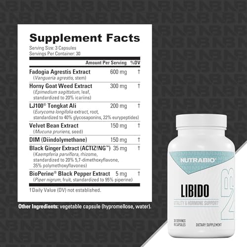 NutraBio Libido Supplement - Testosterone Booster for Men - Male Libido Booster - Men's Health - 30 Servings - 90 Capsules