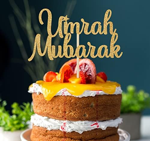 Umrah Mubarak Cake Topper, Muslim Islam Hajj Party Decor, Ramadan Mubarak, Eid Mubarak Hajj Mubarak Cake Decor Islamic Muslim Religion Party Decortions Gold Glitter