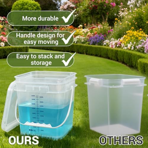 ASEVAT Square 1 Gallon Bucket with Lid, 5 Pack Clear Food Grade Storage Containers with Lids, Pail Container with Handle, Bucket for Cleaning Heavy-Duty Extra Durable BPA Free