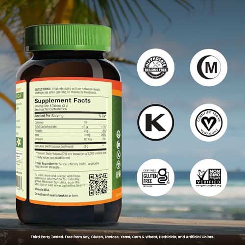 Nutrex Hawaii Pure Hawaiian Spirulina – Vegan Superfood, 500 mg Tablets, Farm Grown in Kona, Non-GMO, Immune Support & Cellular Energy, 400 Count