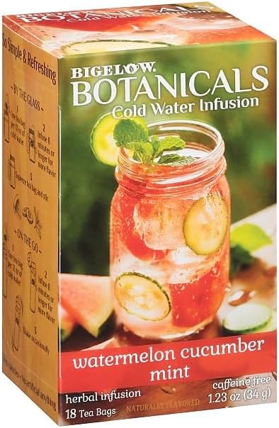 Bigelow Botanicals Cold Water Infusion Watermelon Cucumber Mint Tea Bags 18 Count Box (Pack of 1), Herbal Infusion, Caffeine Free, 18 Tea Bags Total