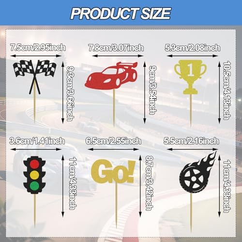24Pcs Racing Car Cupcake Decoration,Cupcake Toppers Gifts Decorations Supplies, Fast Birthday Decorations for Man Suitable for Lively Birthday Party Events