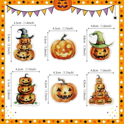 48 PCS Edible Halloween Pumpkin Cupcake Toppers Wafer Paper Jack-O-Lantern & Witch Hat Pumpkin Cupcake Picks for Cake Decorating