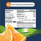 TRUEplus Glucose Tablets, Chewable, Orange Flavor, 15g Fast-Acting Carbohydrates, Fat Free, Gluten Free, Raise Low Blood Sugar and Boost Energy, 10 Count, 6 Tubes