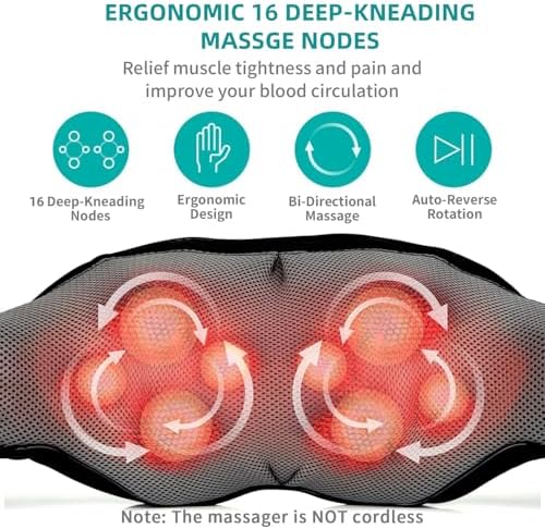 Nekteck Shiatsu Neck and Back Massager with Soothing Heat, Electric Deep Tissue 3D Kneading Massage Pillow for Shoulder Leg Body Muscle Pain Relief, 3 Speed Intensities (Rechargeable)