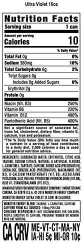 Monster Energy Ultra Violet, Sugar Free Energy Drink, 16 Ounce | Pack of 15
