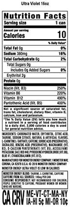 Monster Energy Ultra Violet, Sugar Free Energy Drink, 16 Ounce | Pack of 15