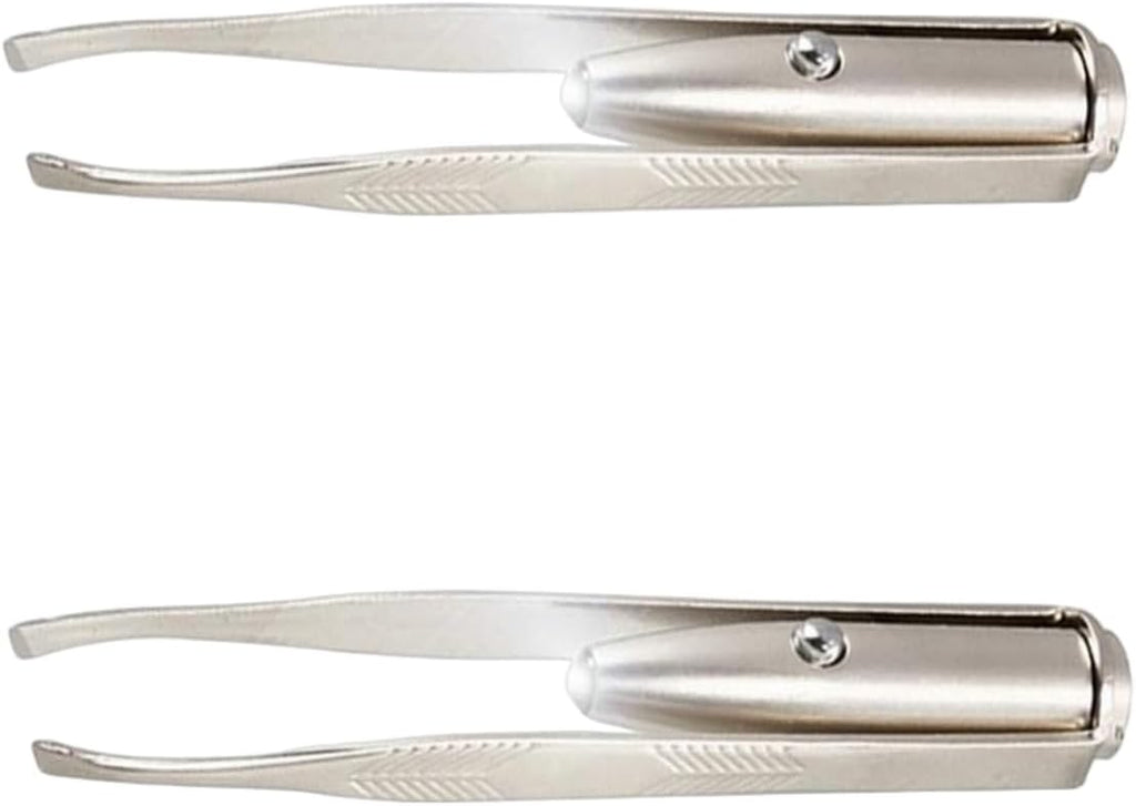 2Pcs Creative Led Light Eyelash Eyebrow Hair Removal Stainless Steel Make Up Tweezer Durability and practicality Beauty and Personal Care(8.8x0.8x1.6cm)