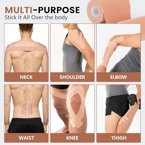 3 Rolls Kinesiology Tape, 4 inch x 14.8 Feet Waterproof Athletic Tape, Uncut Kinetic Tape, Elastic Muscle Tape, Sports Tape, Knee Tape for Exercise and Daily Use - Skin Color