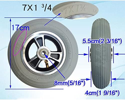 7×1 3/4 Pneumatic Wheels Castor for Wheelchairs, 7inch Non-Slip Front Wheels Replacement for Disabled Wheelchairs, 8mm Bearings, 2pcs