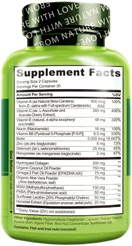 NATURELO Hair, Skin and Nails Multivitamin, 60 Count Collagen Peptide Powder, 45 Servings