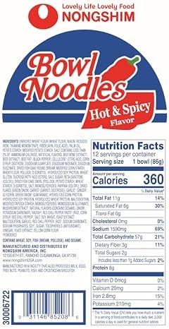 Nongshim Ramen Noodles, Gourmet Instant Ramen bowl, Premium Microwavable Noodle Soup, Hot & Spicy, 3.03 Ounce (Pack of 6)