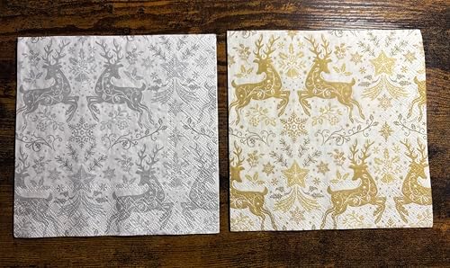 IHR Ideal Home Range Party Napkins Disposable 3-Ply Paper Lunch Napkin Pack, 6.5" x 6.5", Christmas Ornaments (Silver), 20-Count