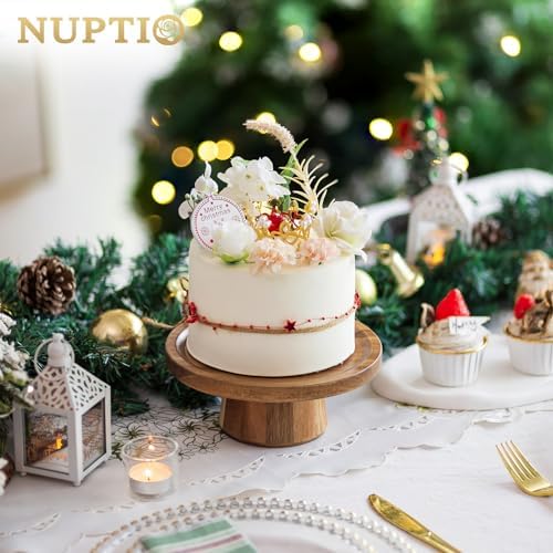 NUPTIO Wood Cake Stand Cupcake Stand: Small Round Cake Display Holder 7.6 Inch Pastry Stands Muffin Snack Platter for Kitchen Wedding Reception Bakery Baby Shower Graduation Dessert Table- 6 Inch Cake