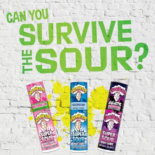 WARHEADS - Super Sour Candy Spray - Blue Raspberry, Green Apple and Watermelon Flavors - 0.68 oz. Bottles - 12 Pack